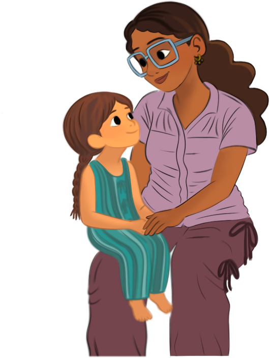 A mother and her daughter reading together — illustration by Maia Moore for The Woo Cycle